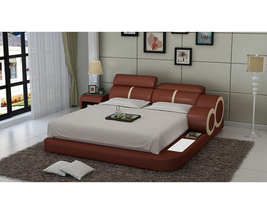 Jubilee Soleia Queen Size Both Hand Facing Bed with Adjustable Headrest - Brown/Beige, Bonded Leather