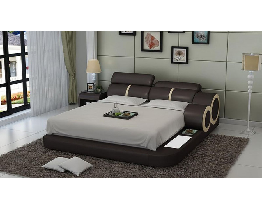 Jubilee Soleia Queen Size Both Hand Facing Bed with Adjustable Headrest - Dark Brown/Beige, Bonded Leather