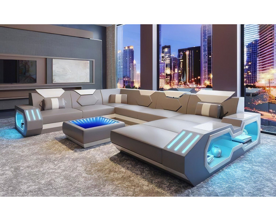 Jubilee Sahara Modern Right Hand Facing Sectional with Led - Gray/White, Bonded Leather