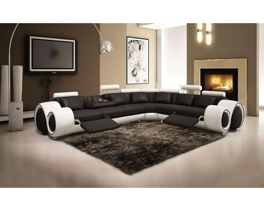 Jubilee Bouie Left Hand Facing Sectional with Adjustable Footrest - Black/White, Bonded Leather