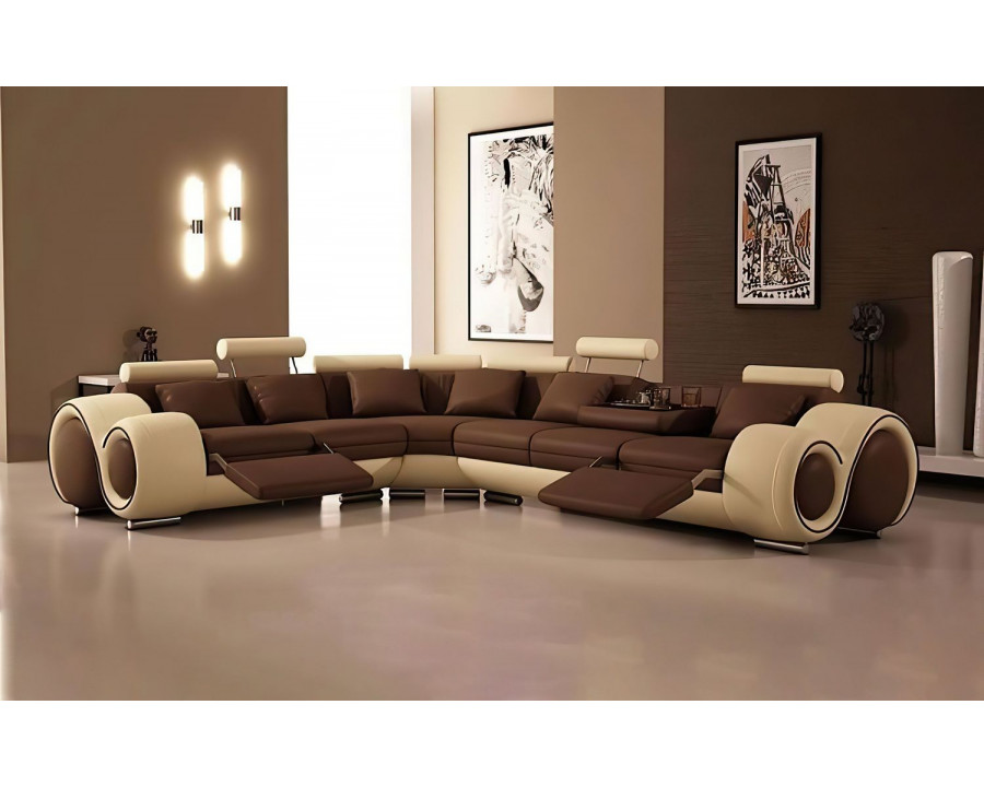 Jubilee Bouie Left Hand Facing Sectional with Adjustable Footrest - Dark Brown/Beige, Bonded Leather