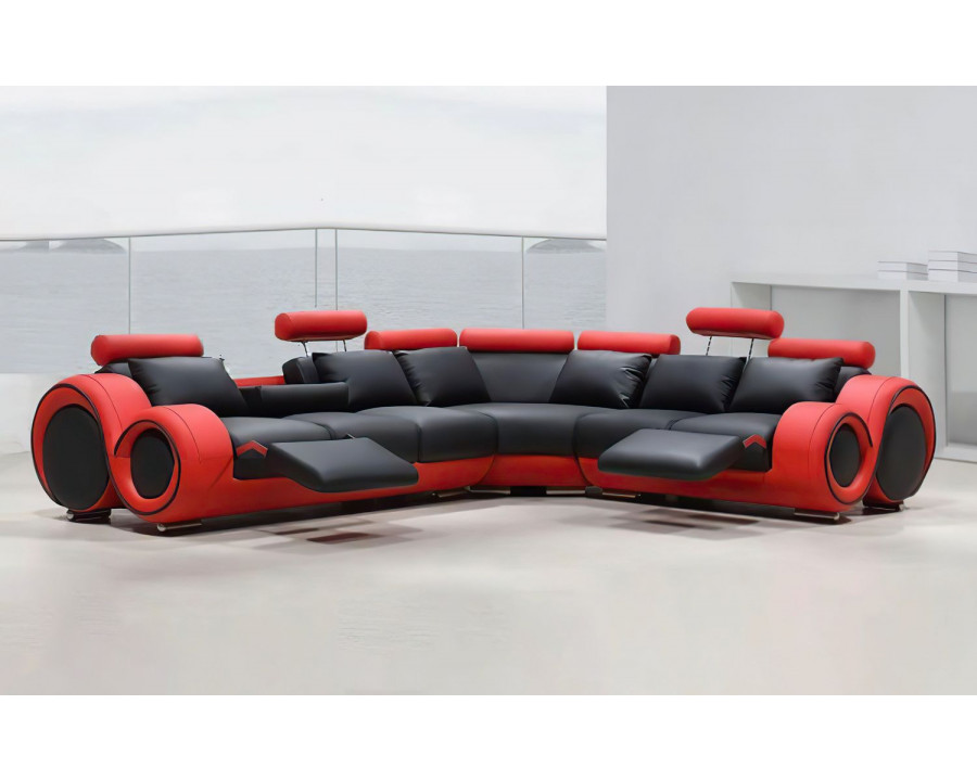 Jubilee Bouie Left Hand Facing Sectional with Adjustable Footrest - Black/Red, Bonded Leather