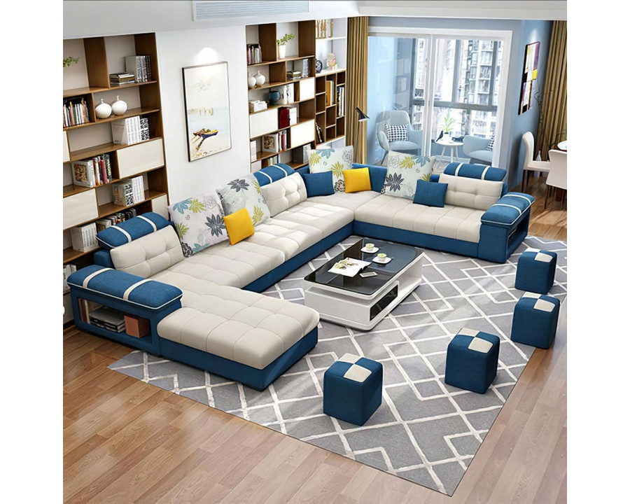 Jubilee Selena Style C Modular Tufted Sectional - White/Blue, Fabric