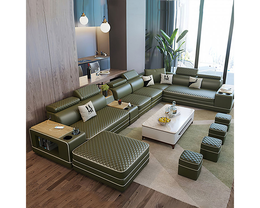 Jubilee Selena Style F Modular Tufted Sectional - Army Green/White, Bonded Leather