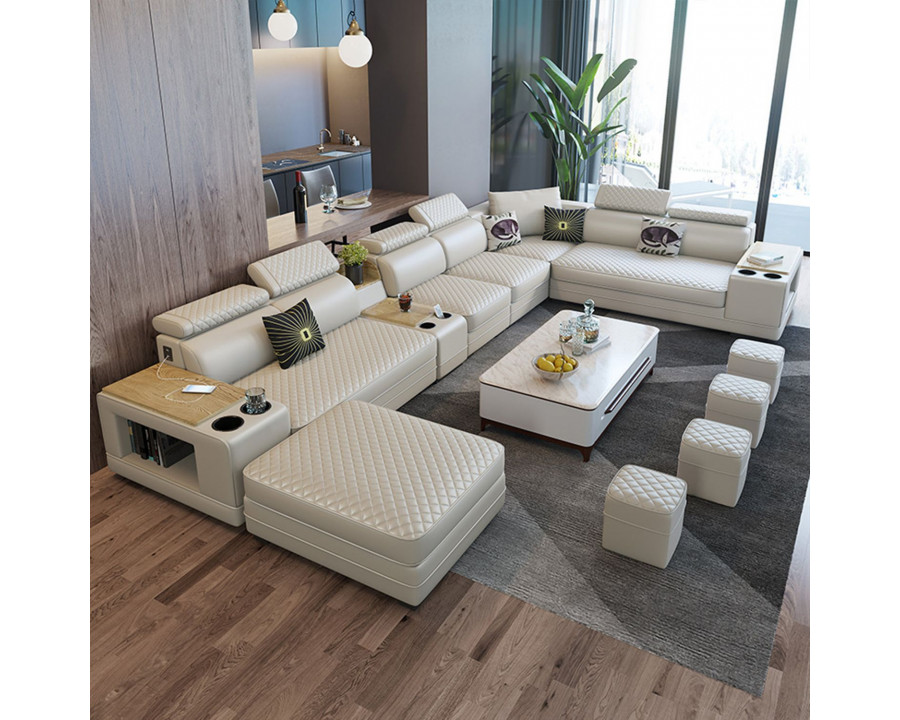 Jubilee Selena Style F Modular Tufted Sectional - Off-White, Bonded Leather