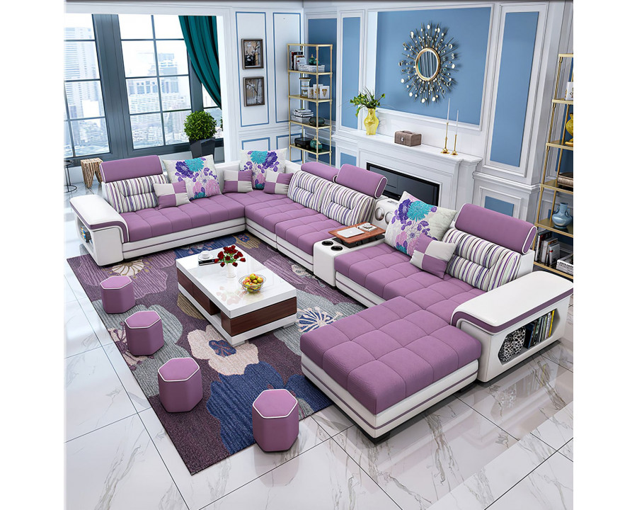 Jubilee Selena Style G Modular Tufted Sectional - Purple/White, Bonded Leather