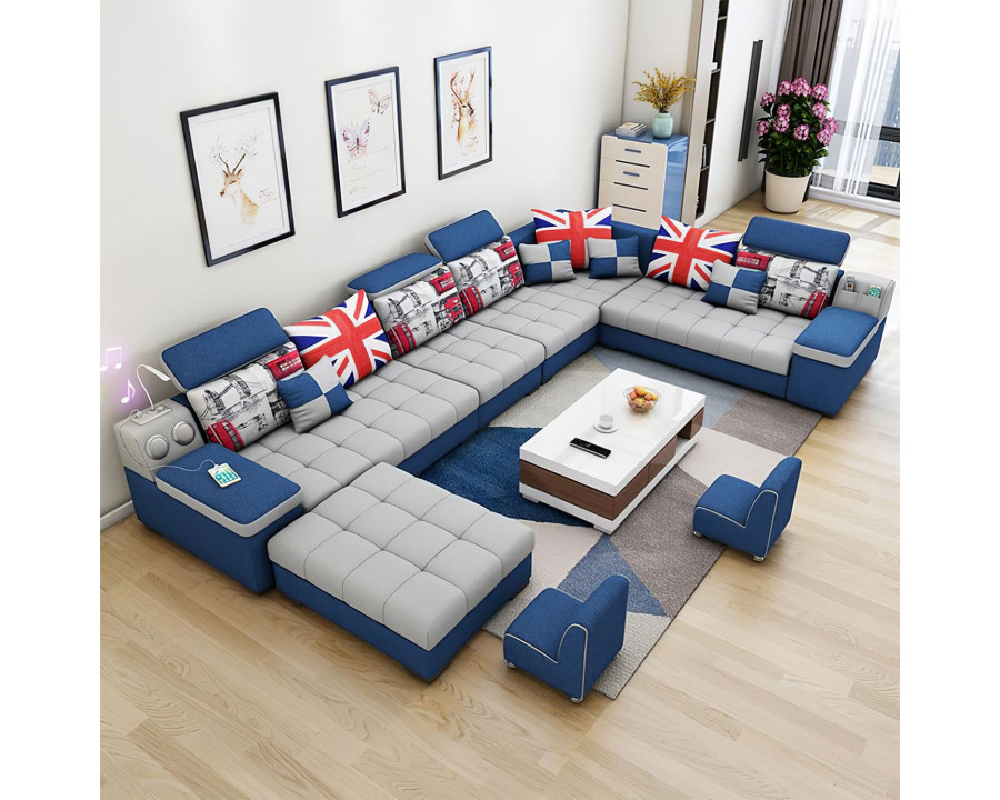 Jubilee Selena Style L Modular Tufted Sectional - Gray/Blue, Fabric