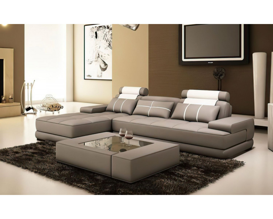 Jubilee Juke Small Left Hand Facing Sectional - Gray/White, Top Grain Leather