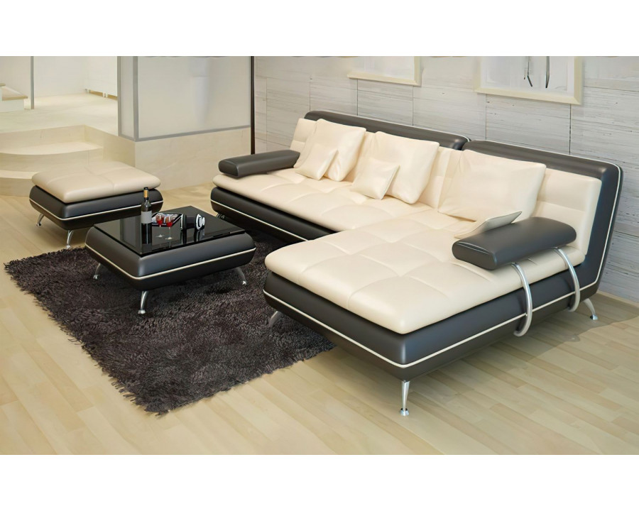 Jubilee Uldir Mini Modern Right Hand Facing Sectional - White/Black, Bonded Leather