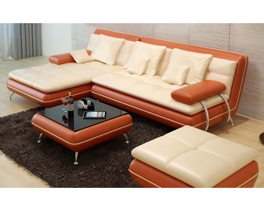 Jubilee Uldir Mini Modern Left Hand Facing Sectional - White/Orange, Bonded Leather