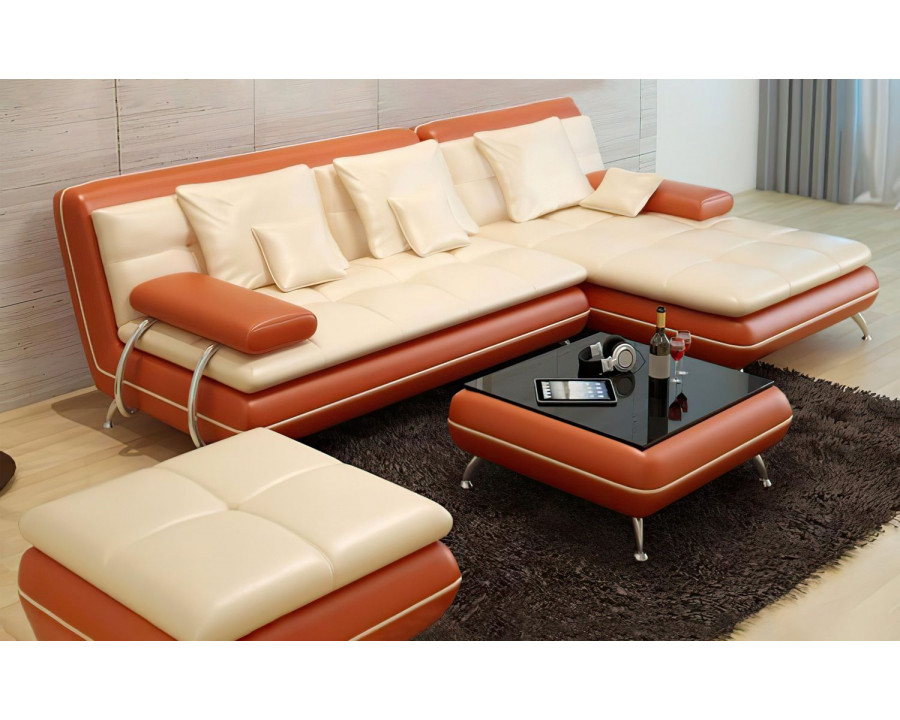 Jubilee Uldir Mini Modern Right Hand Facing Sectional - White/Orange, Bonded Leather