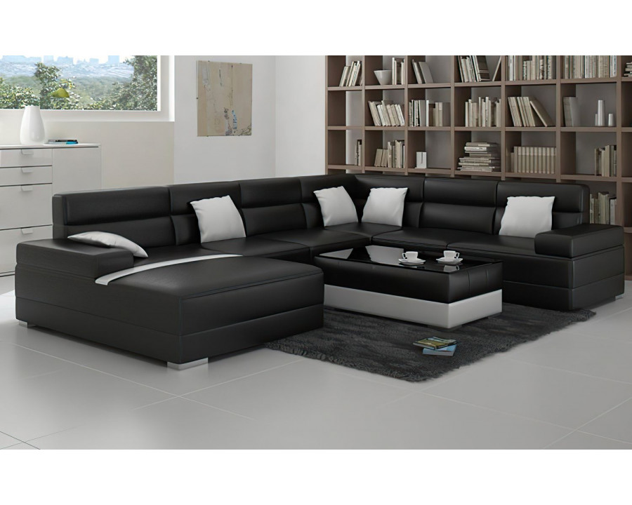 Jubilee Zeal Modern U-Shape Left Hand Facing Sectional - Black/White, Bonded Leather