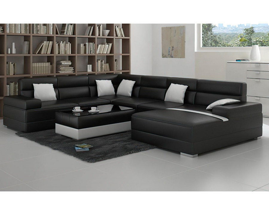 Jubilee Zeal Modern U-Shape Right Hand Facing Sectional - Black/White, Bonded Leather