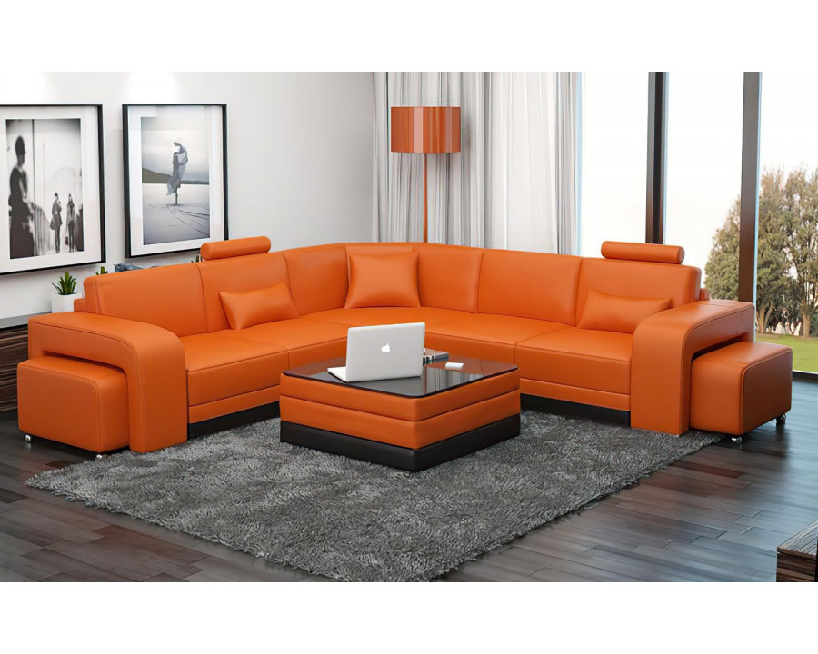 Jubilee Heather Modern Sectional - Orange, Bonded Leather