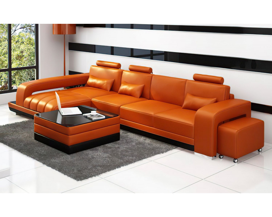 Jubilee Heather Small Modern Left Hand Facing Sectional with Chaise - Orange, Bonded Leather