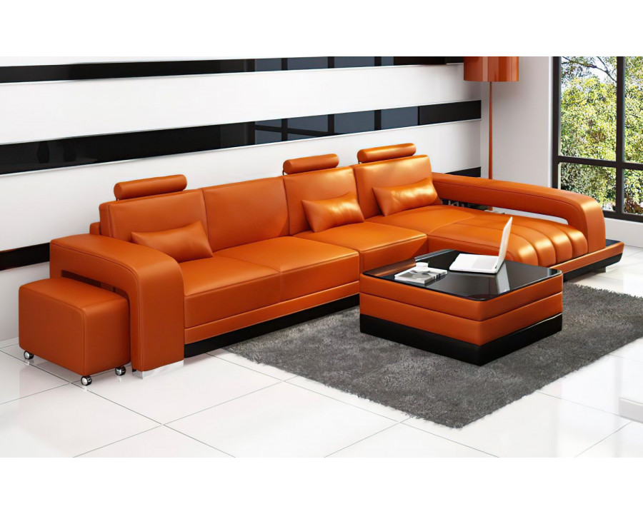 Jubilee Heather Small Modern Right Hand Facing Sectional with Chaise - Orange, Bonded Leather