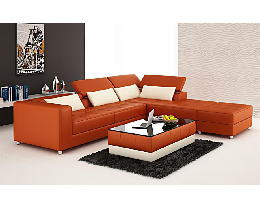 Jubilee Erial Modern Left Hand Facing Sectional - Orange, Top Grain Italian Leather