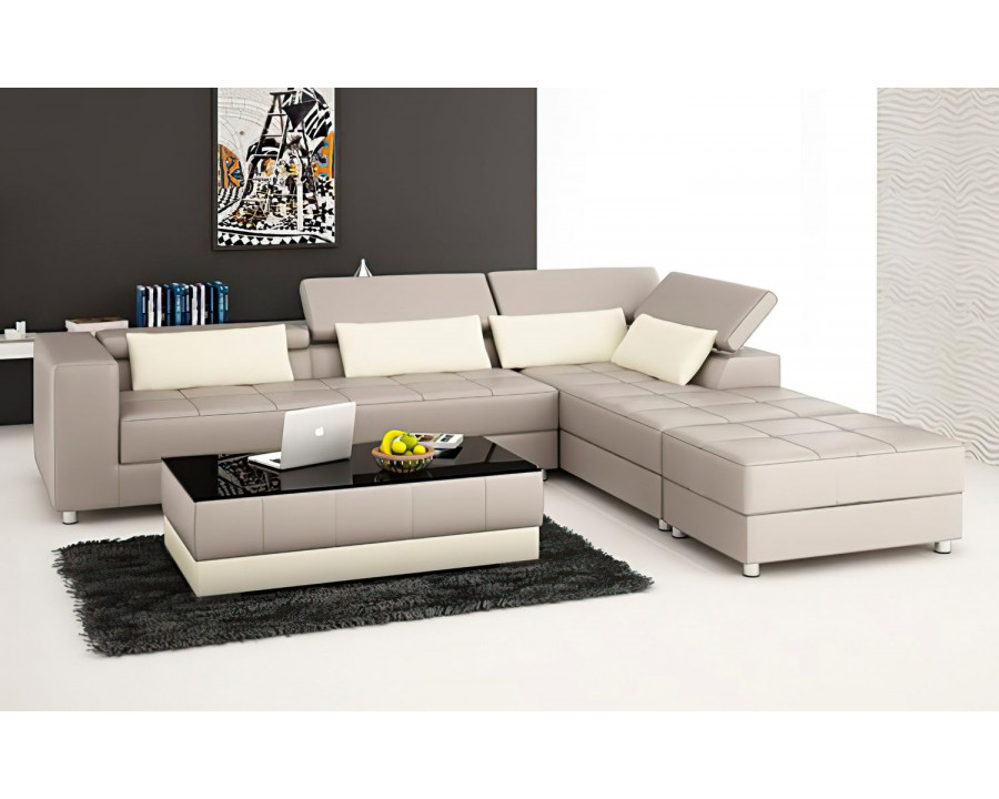 Jubilee Erial Modern Right Hand Facing Sectional - Light Gray, Top Grain Italian Leather