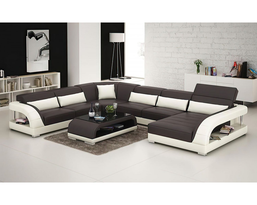 Jubilee Monte Modern U-Shape Left Hand Facing Sectional - Dark Brown/White, Top Grain Italian Leather