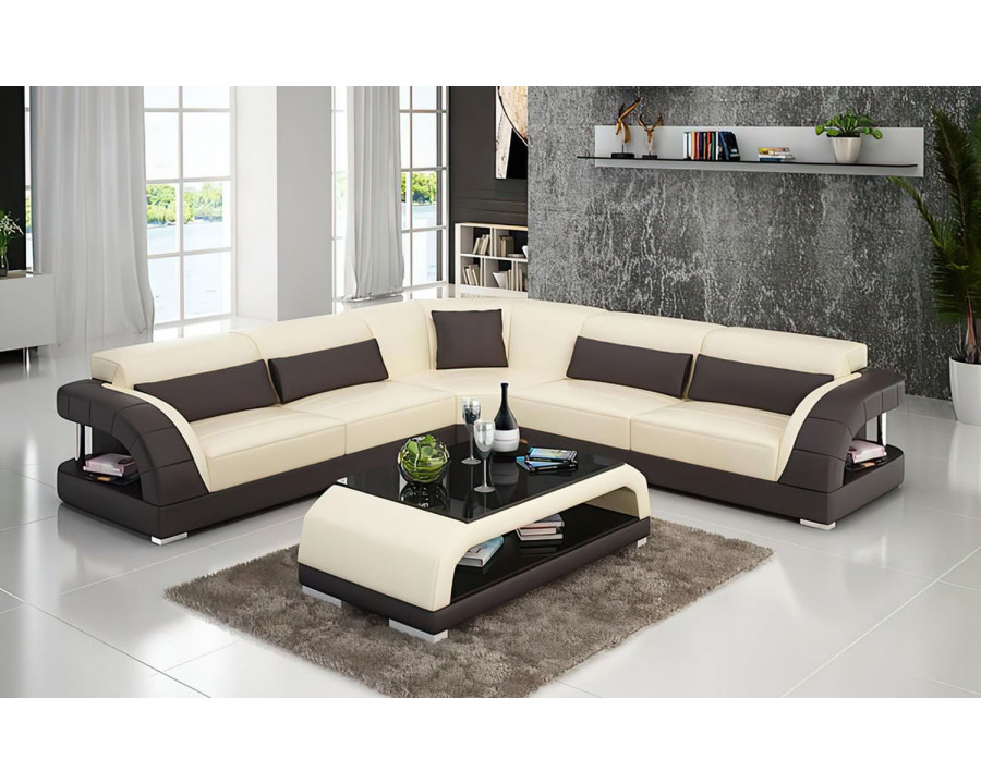 Jubilee Monte Modern Sectional - Beige/Dark Brown, Bonded Leather