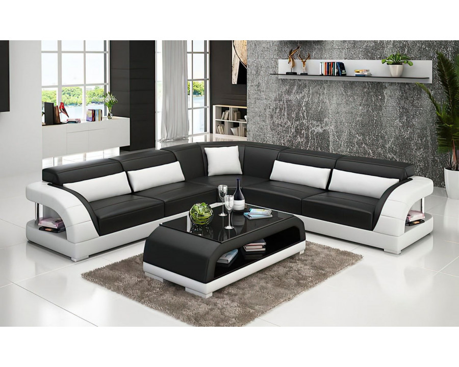 Jubilee Monte Modern Sectional - Black/White, Top Grain Italian Leather