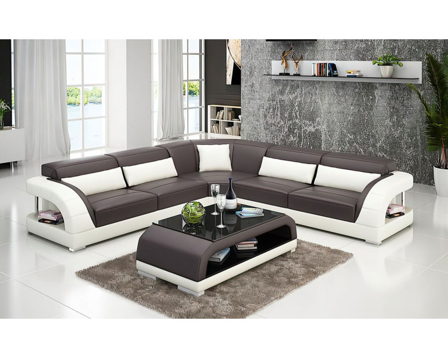 Jubilee Monte Modern Sectional - Dark Brown/White, Bonded Leather