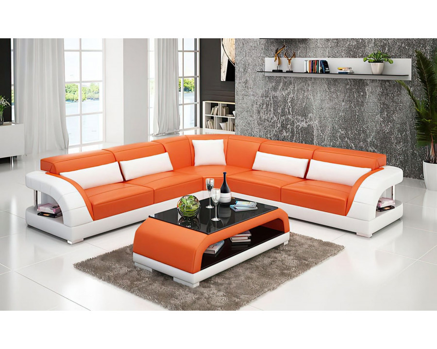 Jubilee Monte Modern Sectional - Orange/White, Bonded Leather