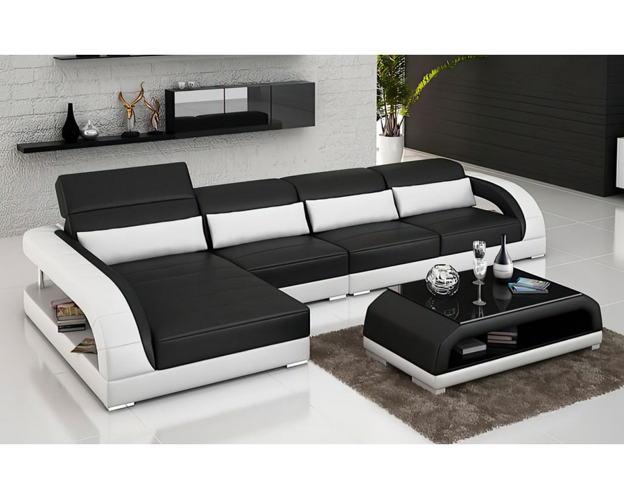 Jubilee Monte Small Modern Left Hand Facing Sectional - Black/White, Bonded Leather