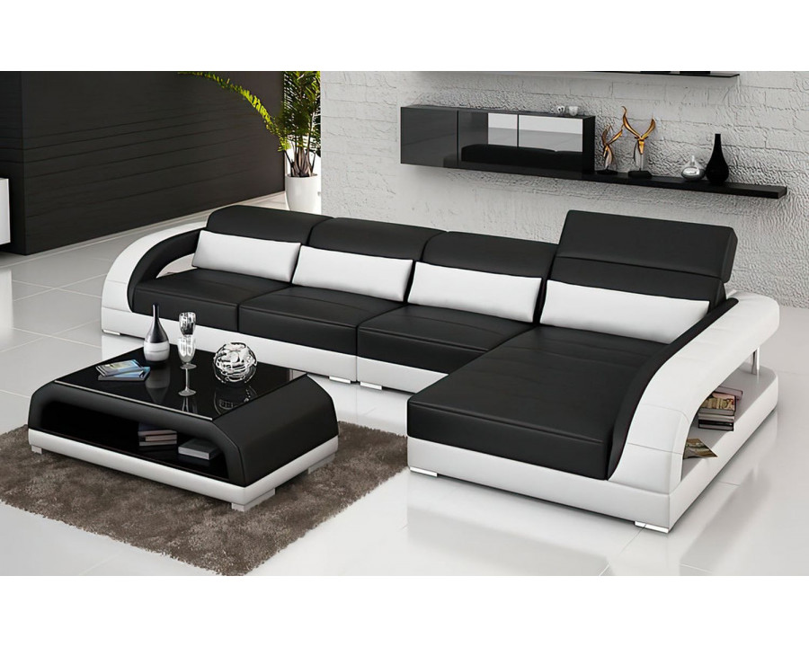 Jubilee Monte Small Modern Right Hand Facing Sectional - Black/White, Bonded Leather