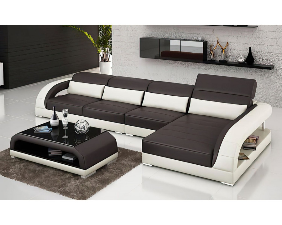 Jubilee Monte Small Modern Left Hand Facing Sectional - Dark Brown/Beige, Bonded Leather