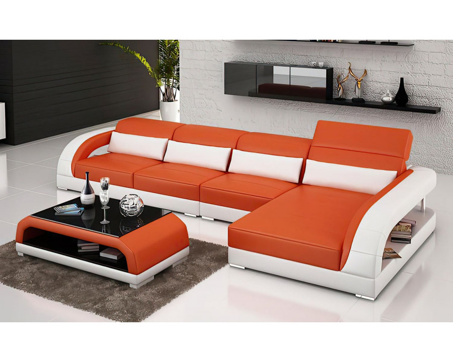 Jubilee Monte Small Modern Left Hand Facing Sectional - Orange/White, Bonded Leather