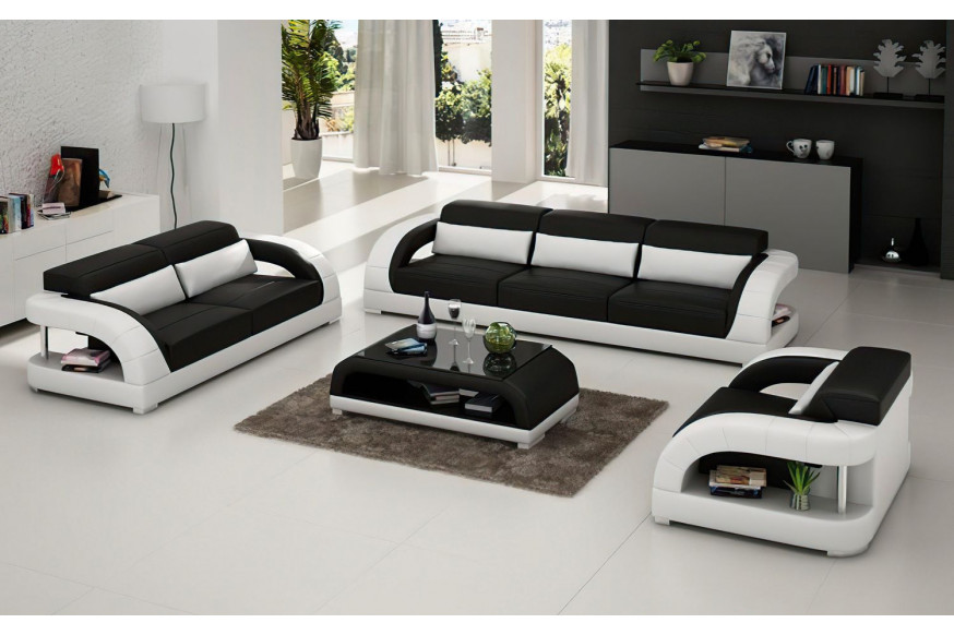 Jubilee™ Monte Modern Sofa Set - Black/White, Bonded Leather