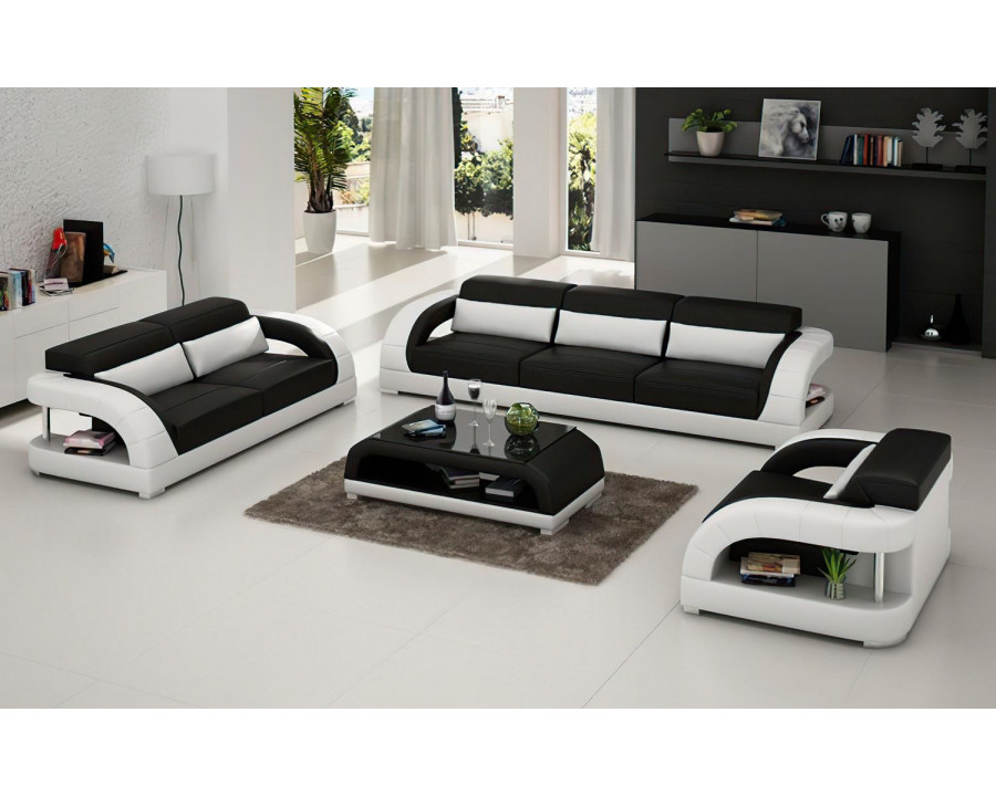 Jubilee Monte Modern Sofa Set - Black/White, Top Grain Italian Leather