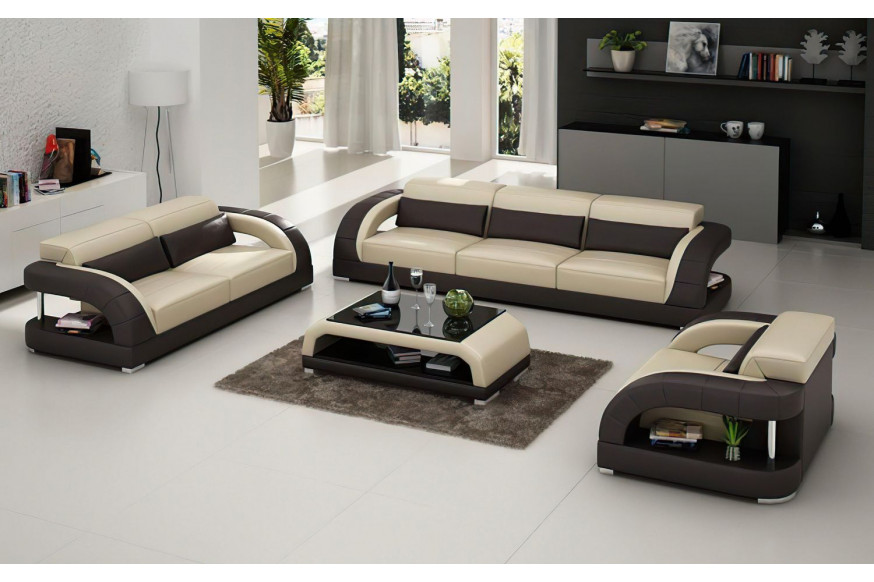 Jubilee™ Monte Modern Sofa Set - Beige/Dark Brown, Bonded Leather