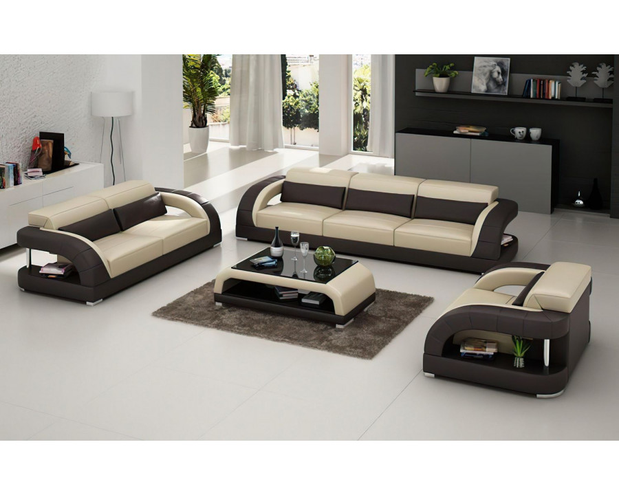 Jubilee Monte Modern Sofa Set - Beige/Dark Brown, Bonded Leather