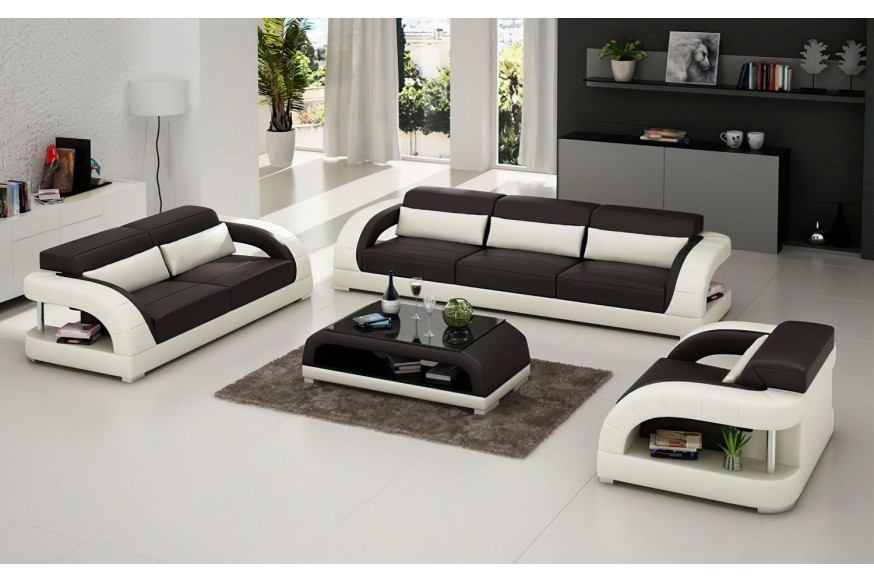 Jubilee™ Monte Modern Sofa Set - Dark Brown/White, Bonded Leather