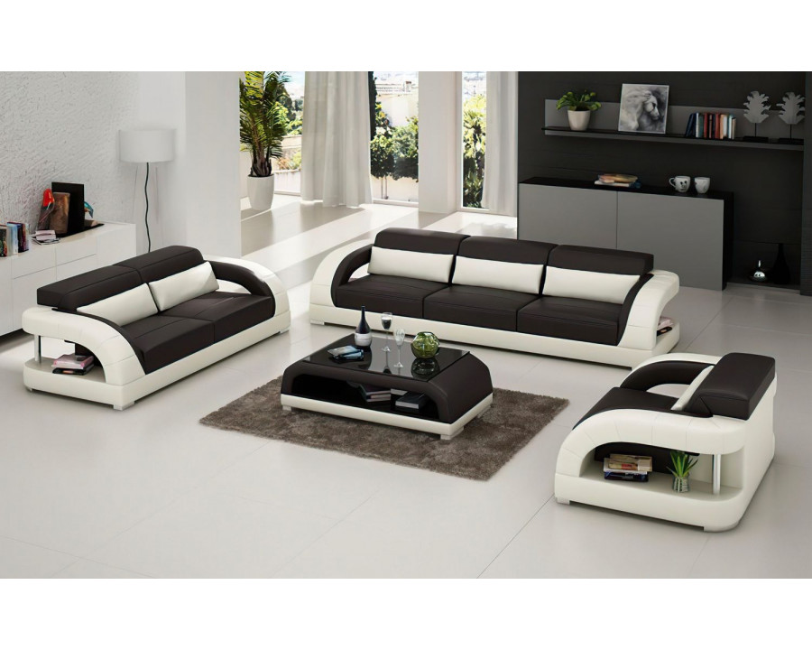 Jubilee Monte Modern Sofa Set - Dark Brown/White, Bonded Leather