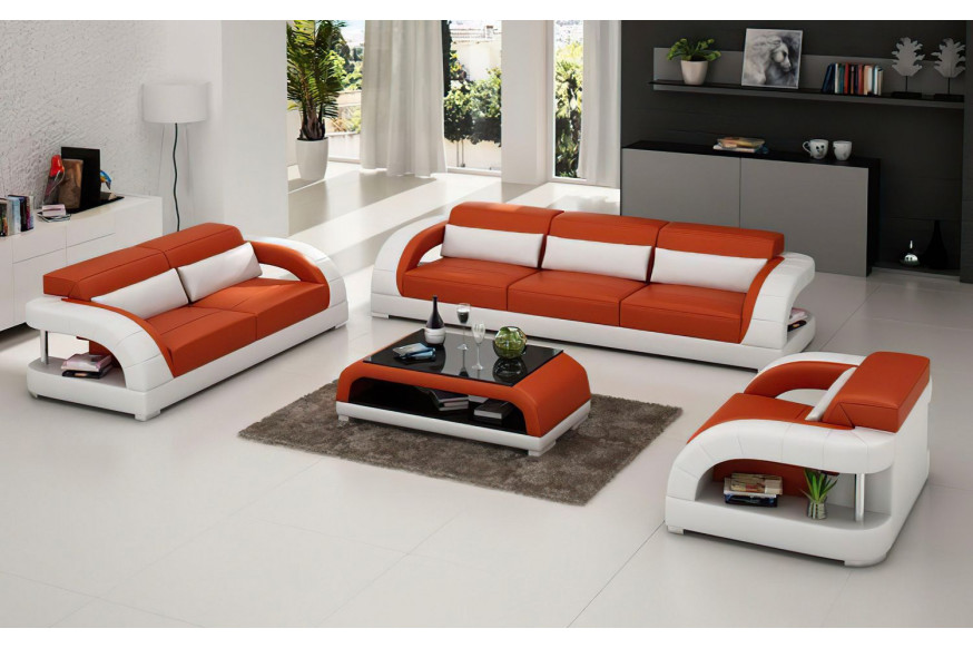 Jubilee™ Monte Modern Sofa Set - Orange/White, Bonded Leather