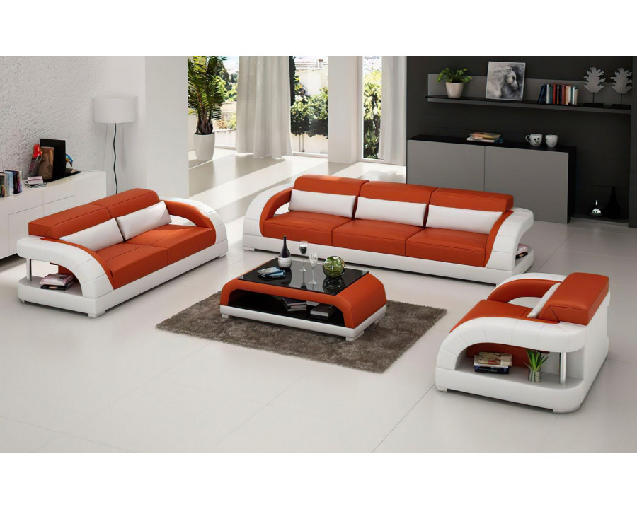 Jubilee Monte Modern Sofa Set - Orange/White, Bonded Leather