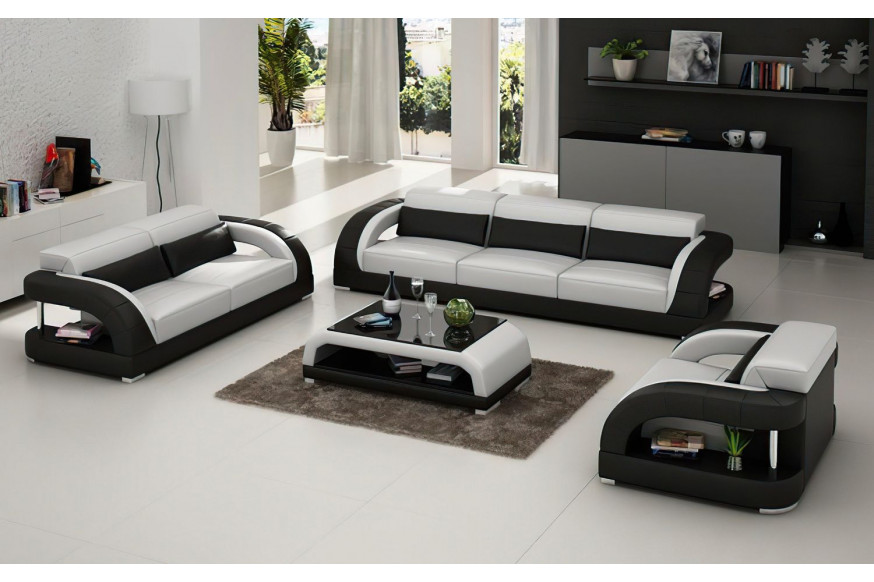 Jubilee™ Monte Modern Sofa Set - White/Black, Bonded Leather