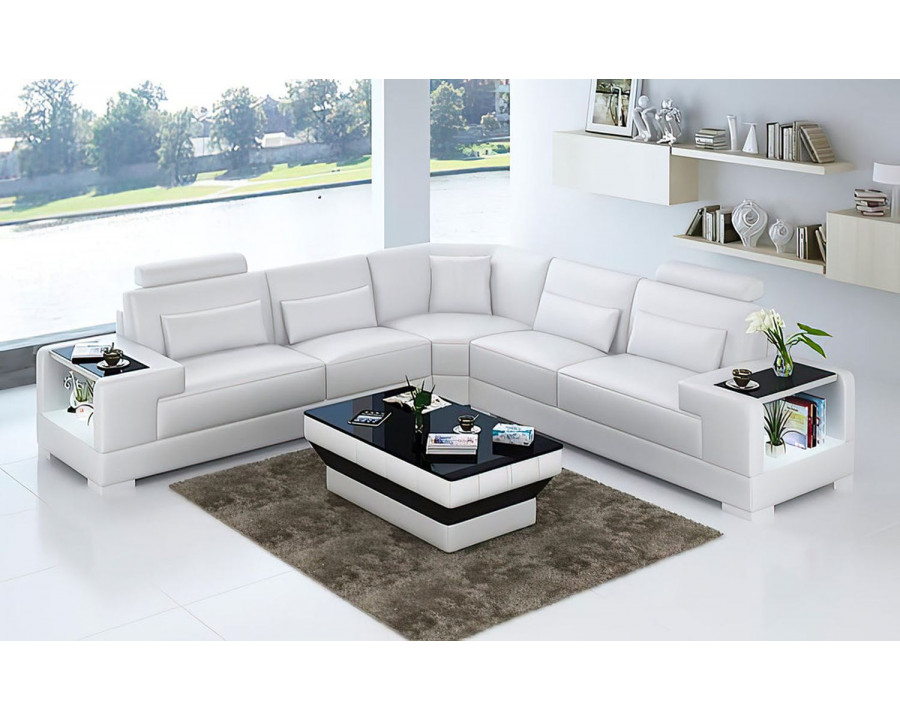 Jubilee Giana Modern Sectional - White, Bonded Leather