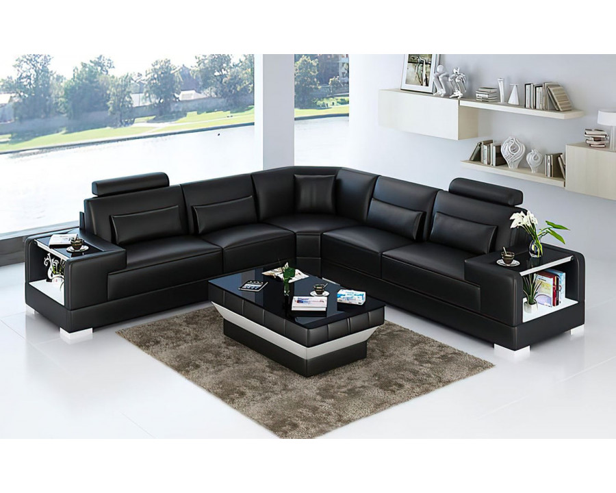 Jubilee Giana Modern Sectional - Black, Top Grain Italian Leather