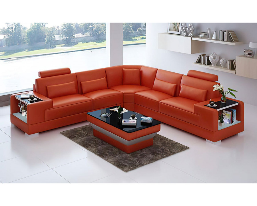 Jubilee Giana Modern Sectional - Orange, Bonded Leather