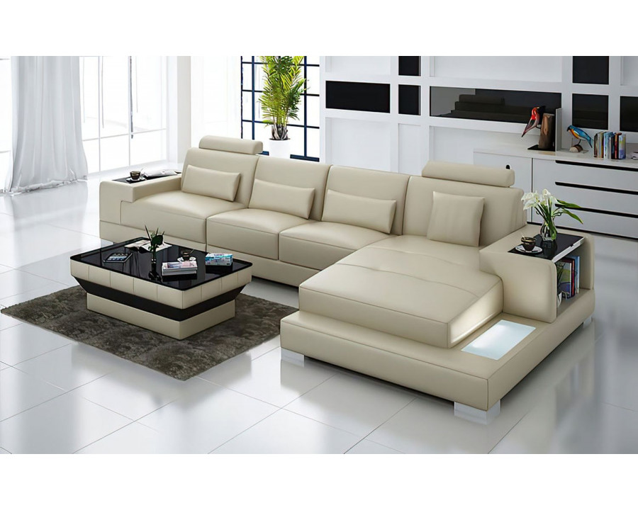 Jubilee Giana Small Modern Left Hand Facing Sectional with Led - Beige, Bonded Leather