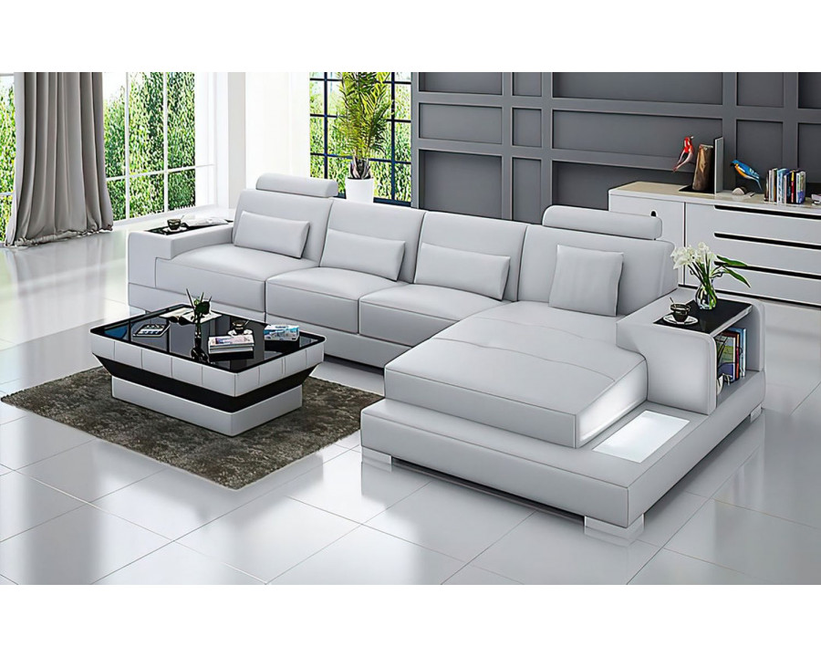 Jubilee Giana Small Modern Left Hand Facing Sectional with Led - White, Bonded Leather