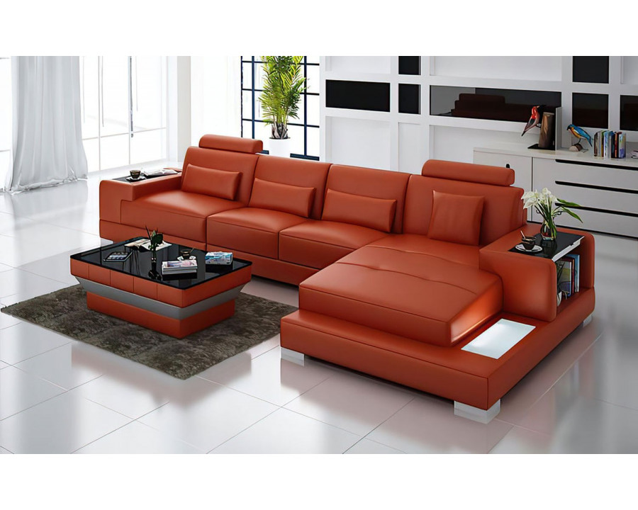 Jubilee Giana Small Modern Left Hand Facing Sectional with Led - Orange, Bonded Leather