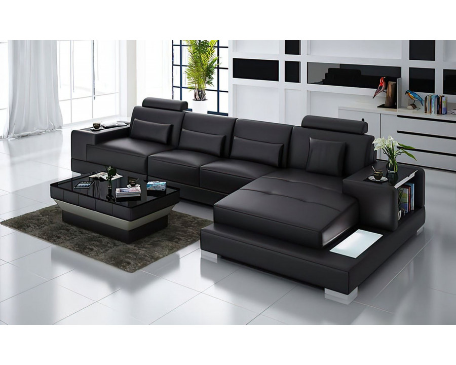 Jubilee Giana Small Modern Left Hand Facing Sectional with Led - Dark Brown, Bonded Leather