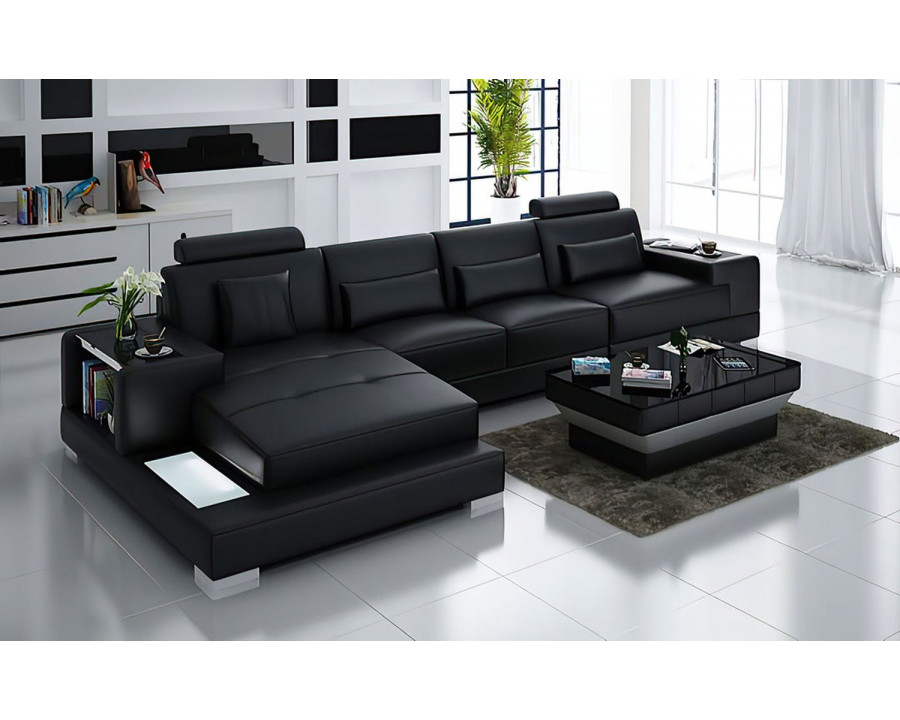 Jubilee Giana Small Modern Left Hand Facing Sectional with Led - Black, Bonded Leather