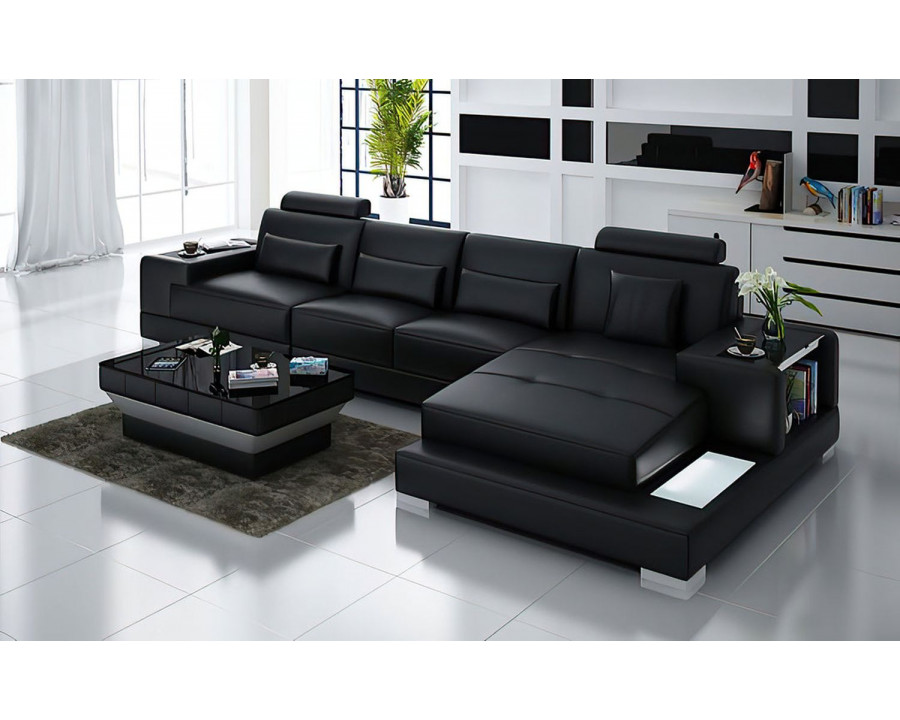 Jubilee Giana Small Modern Right Hand Facing Sectional with Led - Black, Bonded Leather