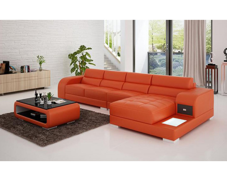 Jubilee Poris Small Modern Left Hand Facing Sectional - Orange, Bonded Leather